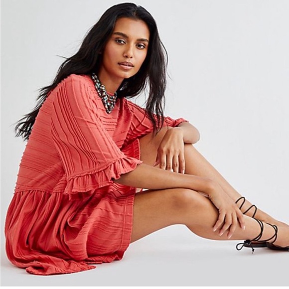 Free people take a spin tunic orange pink short sleeve dress - Picture 2 of 6